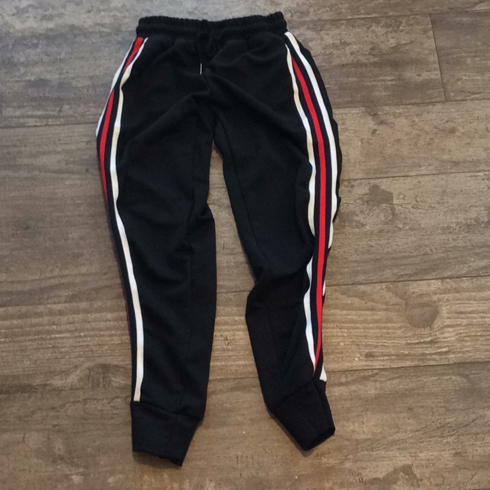 Black red and white striped sweatpants